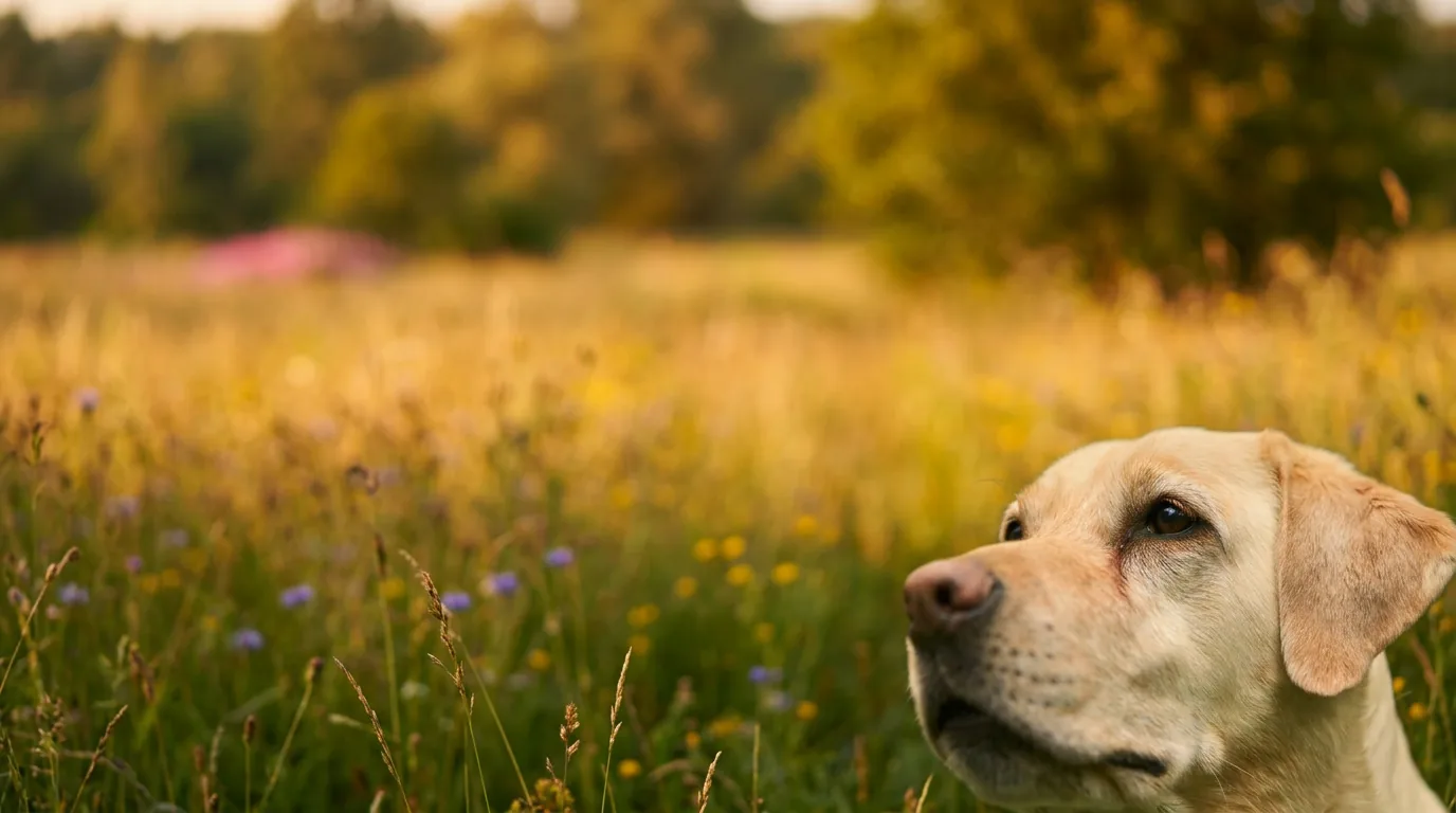 A golden retriever resting peacefully on a soft blanket at home